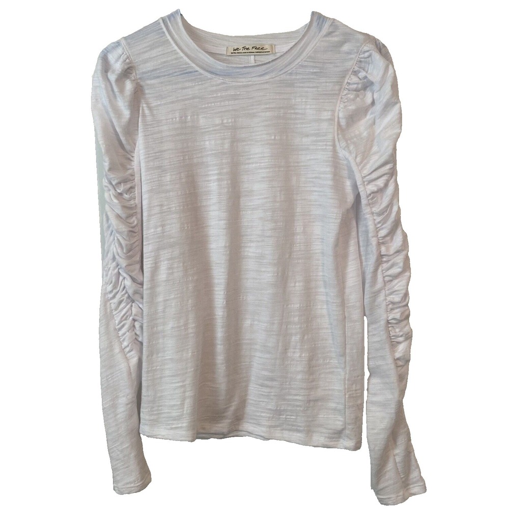 We The Free Womens Top‎ XS White Ruffled Long Sleeve Knit Crew Neck Cotton